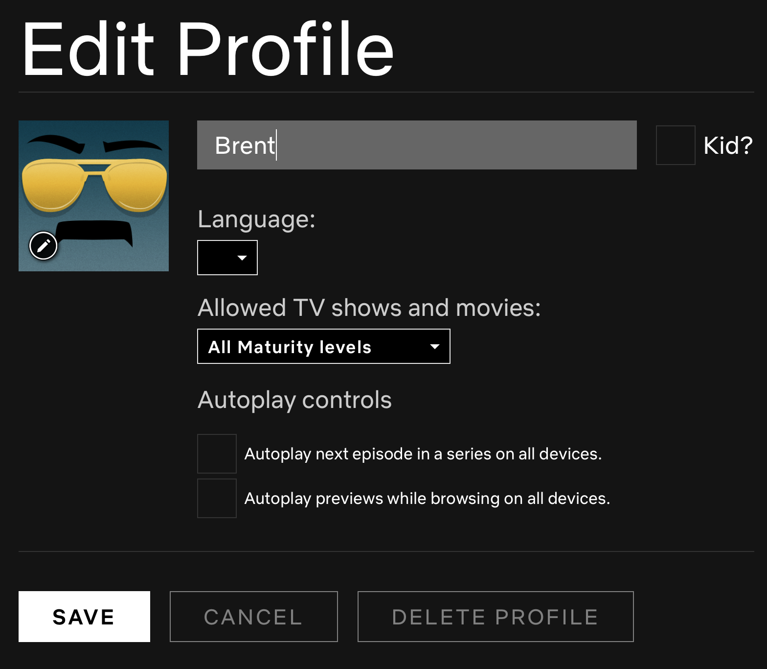 Netflix settings page showing autoplay options turned off