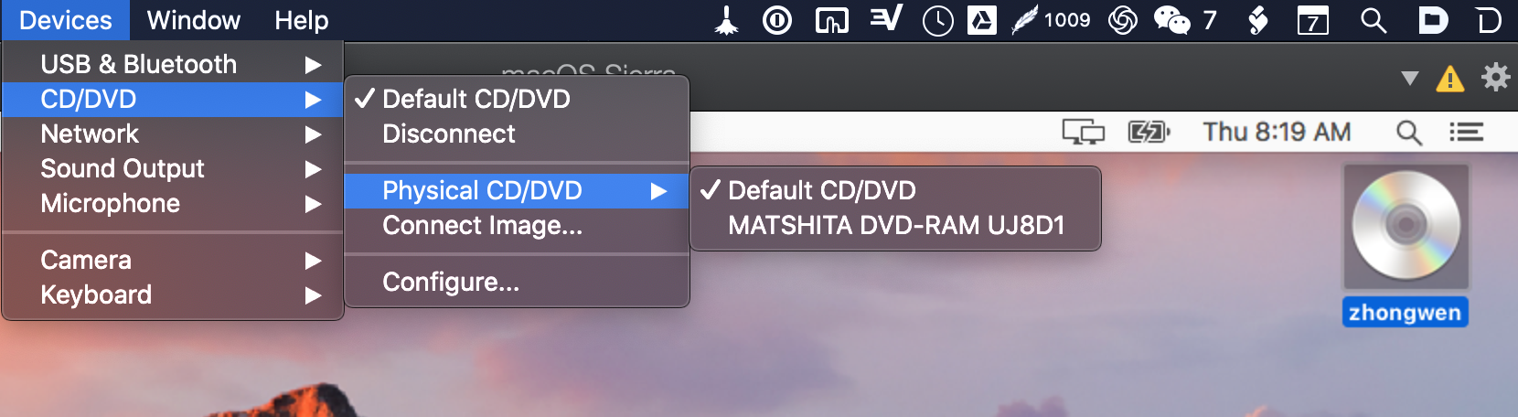 Link your VM to the physical CD reader