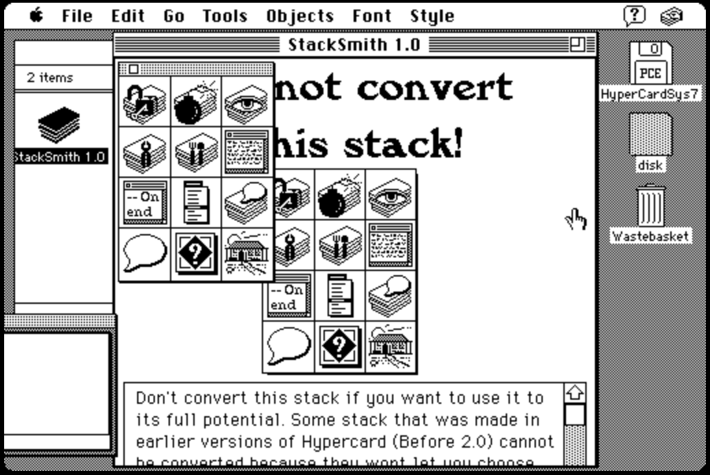 Screenshot of StackSmith 1.0 HyperCard stack