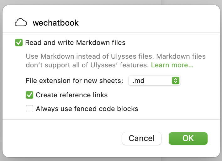 Configure your folder to support only Markdown or Textbundle instead of Ulysses